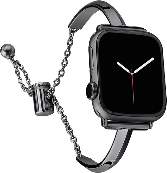 Stainless Steel Bracelet Watch Band For Apple Watch Series 9&8&7 41mm / SE 3&SE 2&6&SE&5&4 40mm / 3&2&1 38mm(Black) by buy2fix