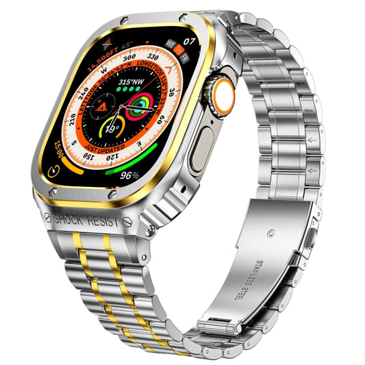 Metal Integrated Watch Protective Case For Apple Watch Series 9 / 8 / 7 45mm(Silver Gold) by buy2fix
