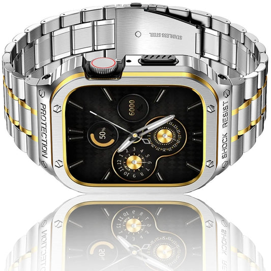 Metal Integrated Watch Protective Case For Apple Watch Series 9 / 8 / 7 45mm(Silver Gold) by buy2fix