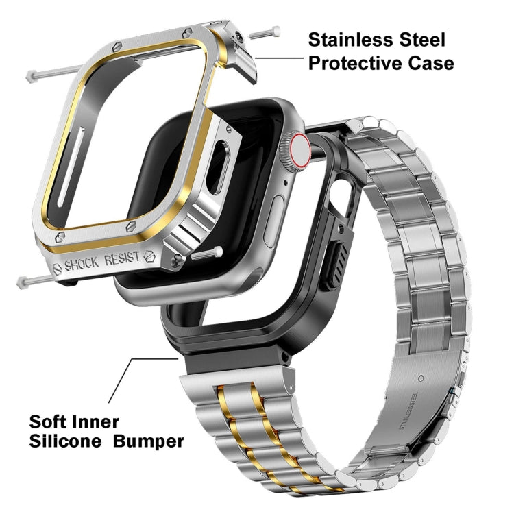 Metal Integrated Watch Protective Case For Apple Watch Series 9 / 8 / 7 45mm(Silver Gold) by buy2fix