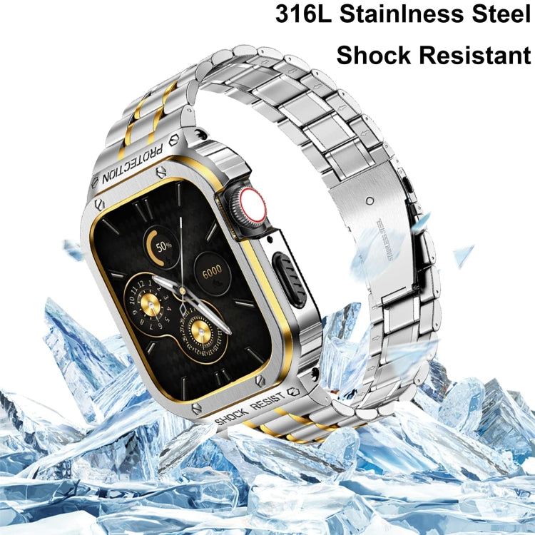 Metal Integrated Watch Protective Case For Apple Watch Ultra 3 / 2 / 1 49mm(Silver Gold) by buy2fix
