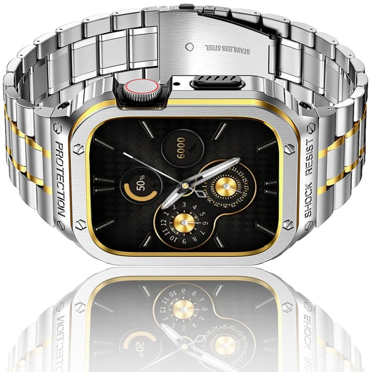 Metal Integrated Watch Protective Case For Apple Watch Series SE 2025&6&SE&5&4 44mm(Silver Gold) by buy2fix