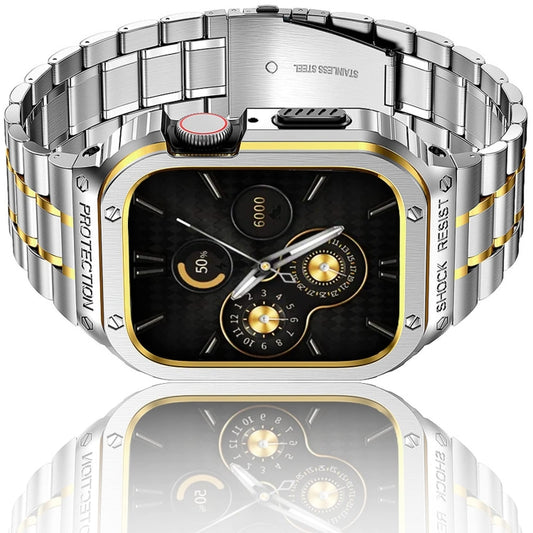 Metal Integrated Watch Protective Case For Apple Watch Series SE 2025&6&SE&5&4 44mm(Silver Gold) by buy2fix