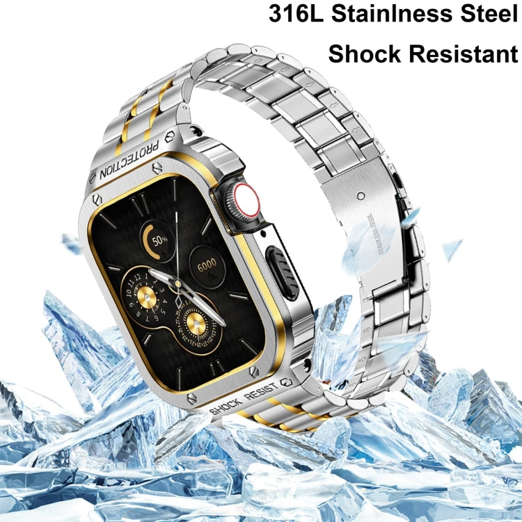 Metal Integrated Watch Protective Case For Apple Watch Series SE 2025&6&SE&5&4 44mm(Silver Gold) by buy2fix