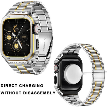 Metal Integrated Watch Protective Case For Apple Watch Series SE 2025&6&SE&5&4 44mm(Silver Gold) by buy2fix