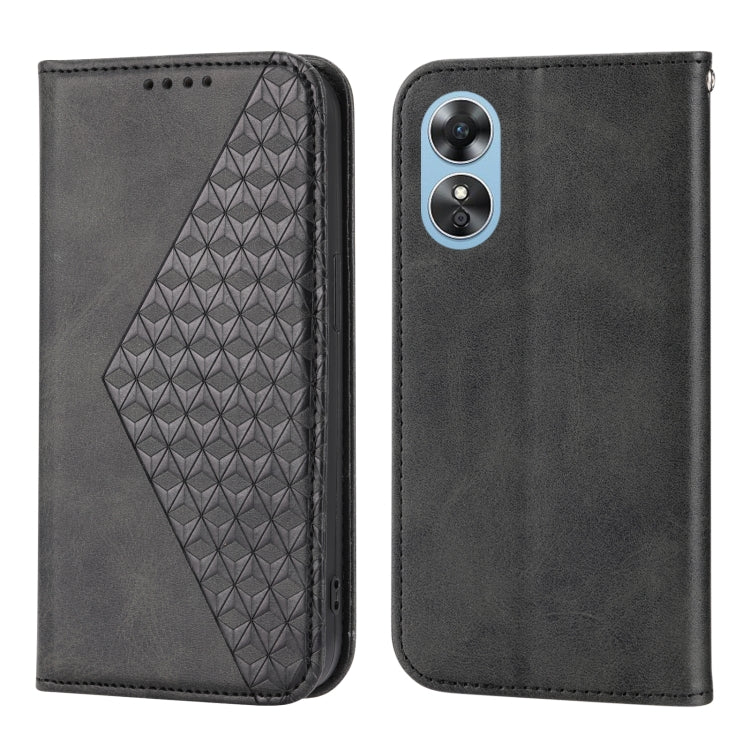 For OPPO Reno8 T 4G Global Cubic Grid Calf Texture Magnetic Leather Phone Case(Black) by buy2fix