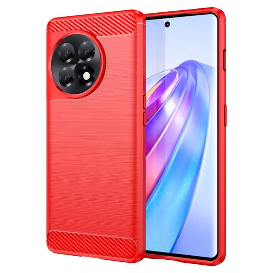 For OnePlus 11R Brushed Texture Carbon Fiber TPU Phone Case(Red) - OnePlus Cases by buy2fix | Online Shopping UK | buy2fix