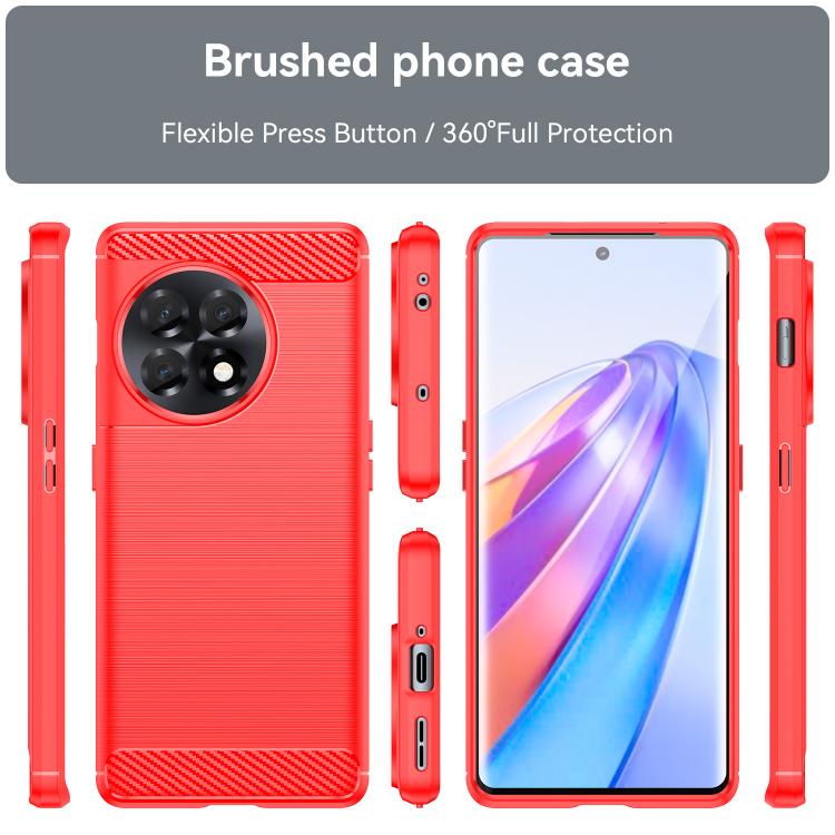 For OnePlus 11R Brushed Texture Carbon Fiber TPU Phone Case(Red) - OnePlus Cases by buy2fix | Online Shopping UK | buy2fix