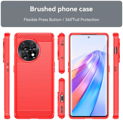For OnePlus 11R Brushed Texture Carbon Fiber TPU Phone Case(Red) - OnePlus Cases by buy2fix | Online Shopping UK | buy2fix