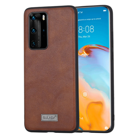 For Huawei P40 Pro SULADA Shockproof TPU + Handmade Leather Protective Case(Brown)