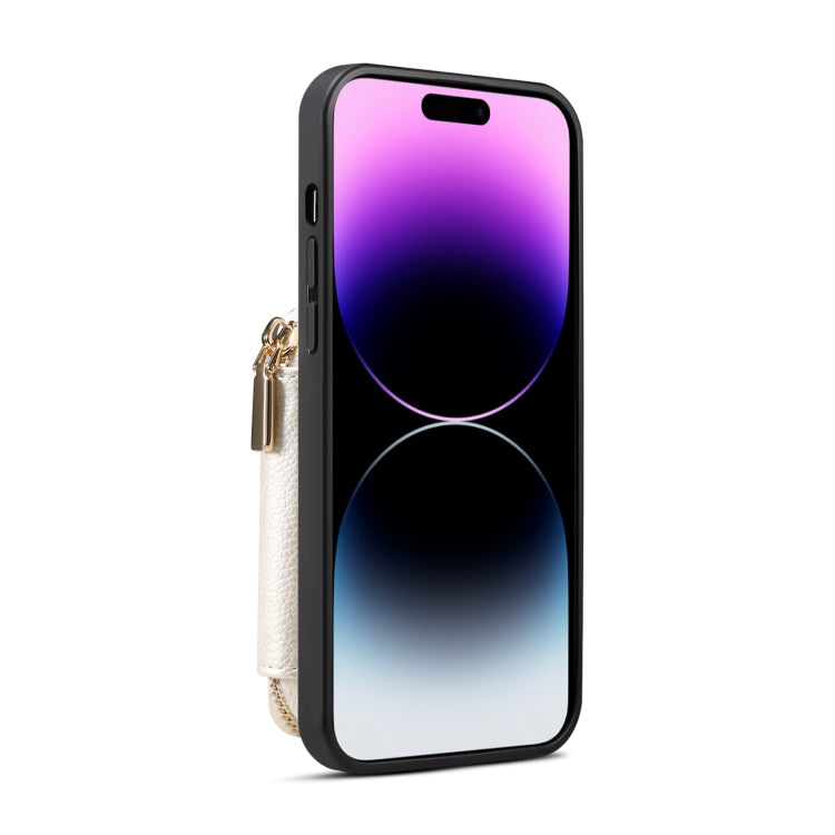 For iPhone 14 Pro Zipper Card Slot Phone Case(White) - iPhone 14 Pro Cases by buy2fix | Online Shopping UK | buy2fix