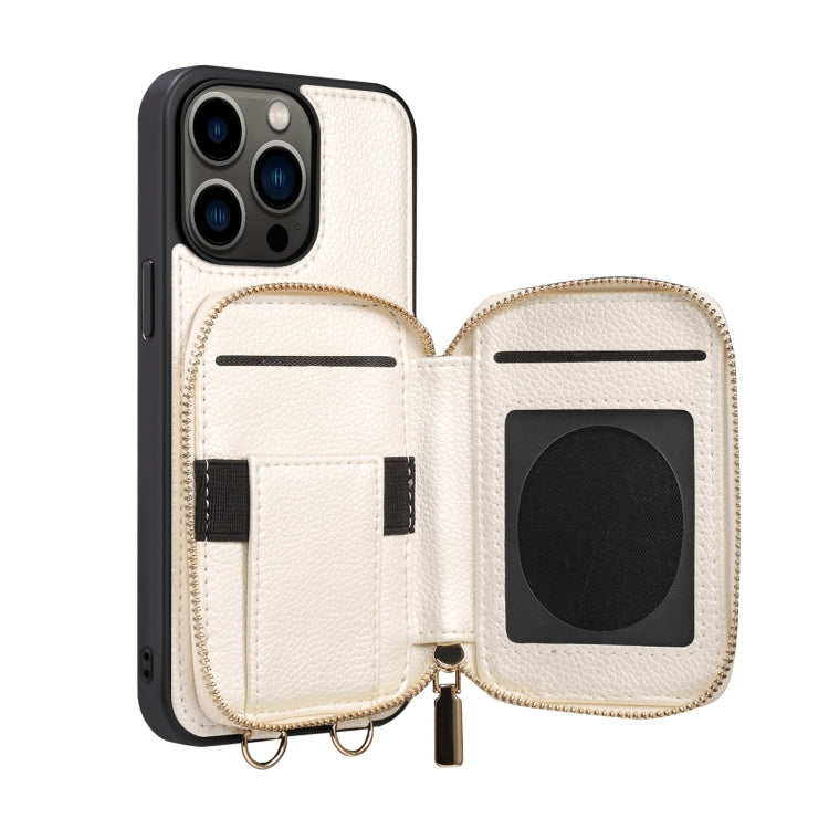For iPhone 14 Pro Zipper Card Slot Phone Case(White) - iPhone 14 Pro Cases by buy2fix | Online Shopping UK | buy2fix
