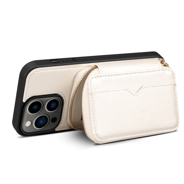 For iPhone 14 Pro Zipper Card Slot Phone Case(White) - iPhone 14 Pro Cases by buy2fix | Online Shopping UK | buy2fix