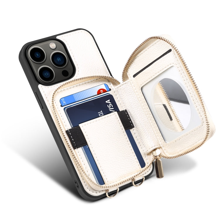 For iPhone 14 Pro Zipper Card Slot Phone Case(White) - iPhone 14 Pro Cases by buy2fix | Online Shopping UK | buy2fix