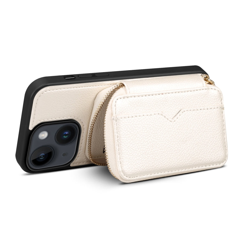 For iPhone 14 Zipper Card Slot Phone Case(White) - iPhone 14 Cases by buy2fix | Online Shopping UK | buy2fix