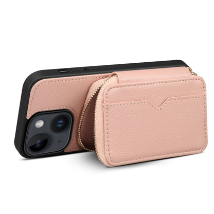 For iPhone 14 Zipper Card Slot Phone Case(Pink) - iPhone 14 Cases by buy2fix | Online Shopping UK | buy2fix