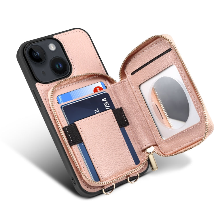 For iPhone 14 Zipper Card Slot Phone Case(Pink) - iPhone 14 Cases by buy2fix | Online Shopping UK | buy2fix