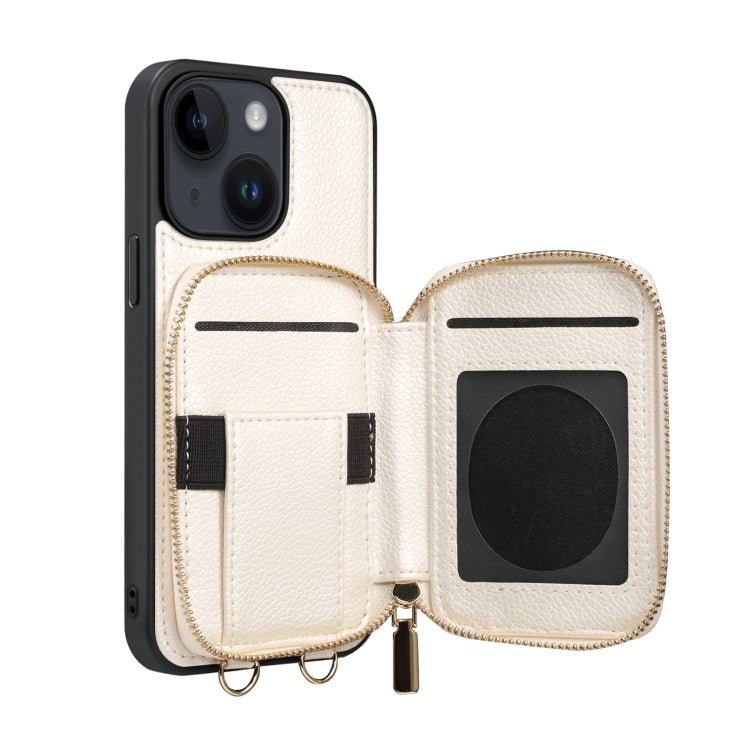 For iPhone 14 Plus Zipper Card Slot Phone Case(White) - iPhone 14 Plus Cases by buy2fix | Online Shopping UK | buy2fix