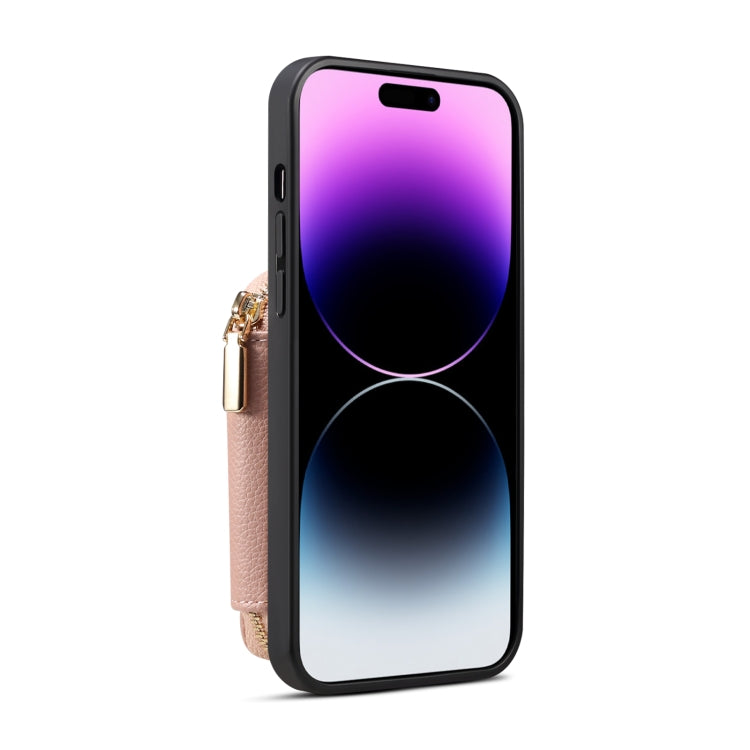 For iPhone 14 Plus Zipper Card Slot Phone Case(Pink) - iPhone 14 Plus Cases by buy2fix | Online Shopping UK | buy2fix