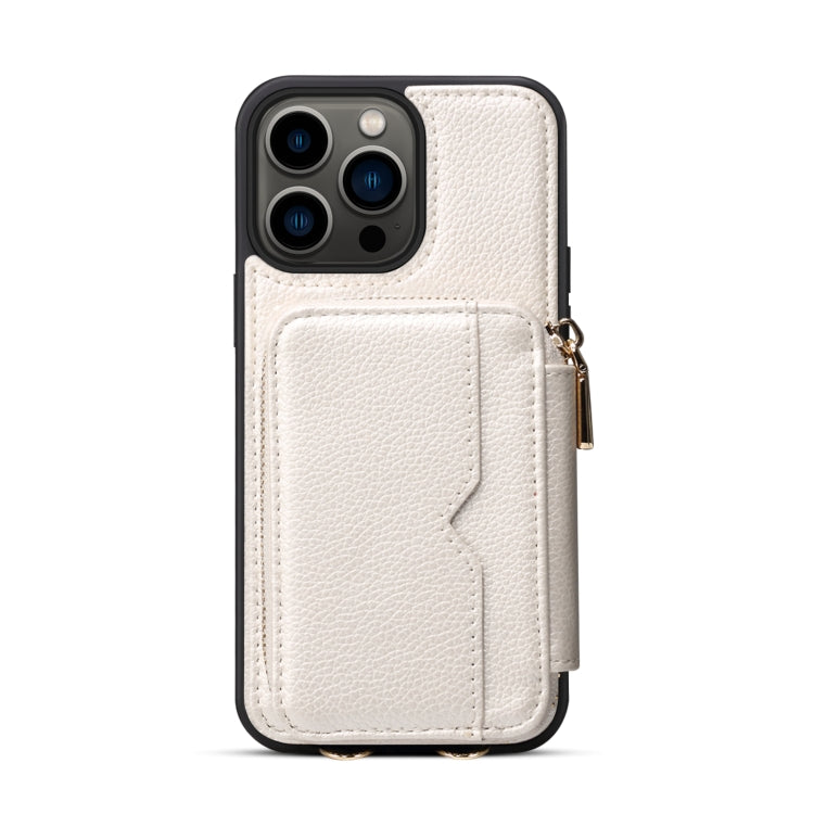 For iPhone 13 Pro Max Zipper Card Slot Phone Case(White) - iPhone 13 Pro Max Cases by buy2fix | Online Shopping UK | buy2fix
