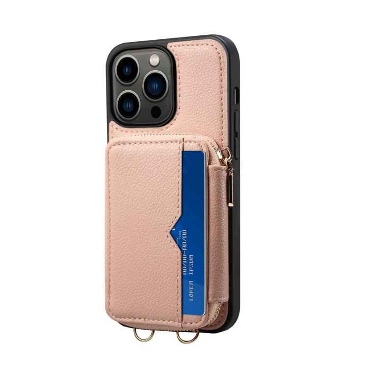 For iPhone 13 Pro Zipper Card Slot Phone Case(Pink) - iPhone 13 Pro Cases by buy2fix | Online Shopping UK | buy2fix