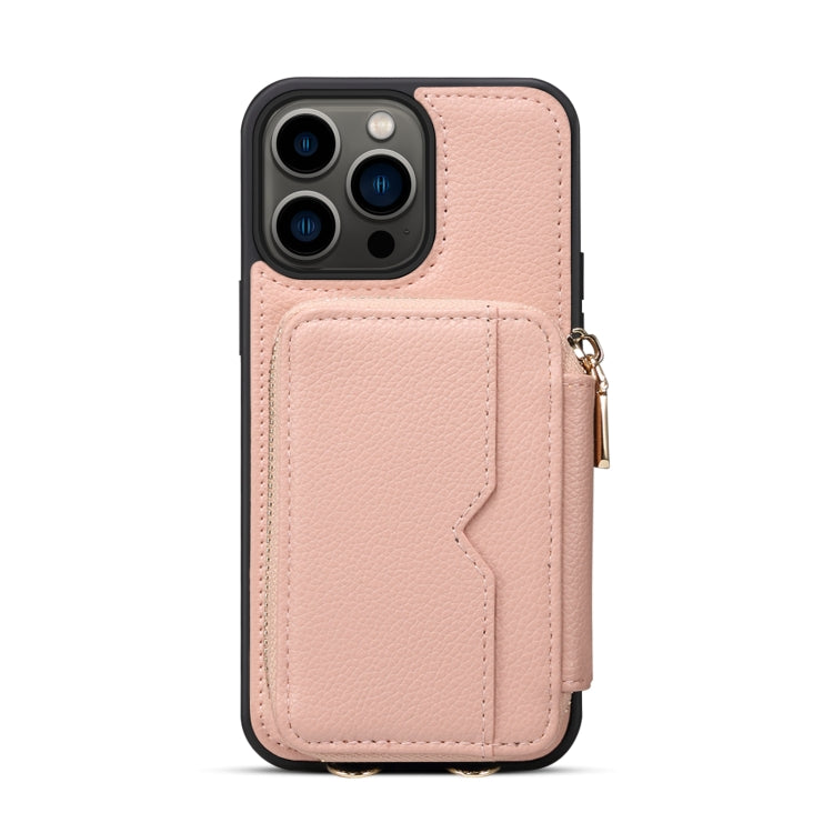 For iPhone 13 Pro Zipper Card Slot Phone Case(Pink) - iPhone 13 Pro Cases by buy2fix | Online Shopping UK | buy2fix