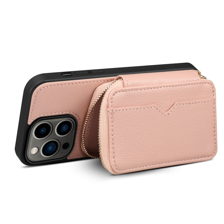 For iPhone 13 Pro Zipper Card Slot Phone Case(Pink) - iPhone 13 Pro Cases by buy2fix | Online Shopping UK | buy2fix