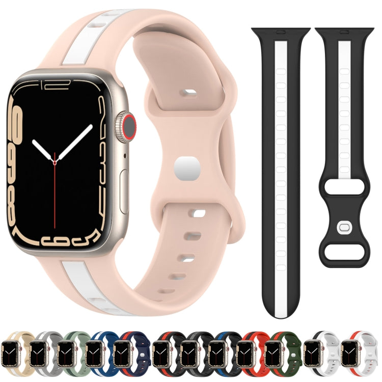 Nail Buckle Two-color Watch Band For Apple Watch Ultra 49mm&Watch Ultra 2 49mm / Series 9&8&7 45mm / SE 3&SE 2&6&SE&5&4 44mm / 3&2&1 42mm(White Black) by buy2fix