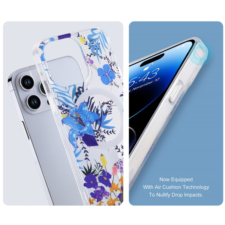 For iPhone 12 Pro Transparent Double Sided Magsafe Phone Case(Sky Blue Flower) by buy2fix