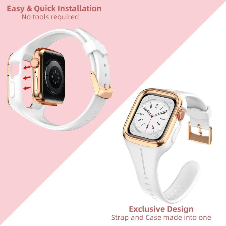 Stainless Steel Frame Silicone Watch Band For Apple Watch Series 9&8&7 41mm / SE 3&SE 2&6&SE&5&4 40mm / 3&2&1 38mm(White) by buy2fix