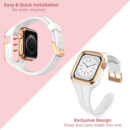 Stainless Steel Frame Silicone Watch Band For Apple Watch Series 9&8&7 41mm / SE 3&SE 2&6&SE&5&4 40mm / 3&2&1 38mm(White) by buy2fix