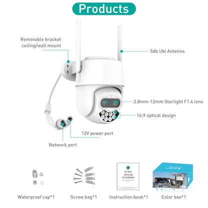 QX82 400W Dual Screen Dual Channel Synchronous Monitoring IP Camera, Plug:UK Plug by buy2fix