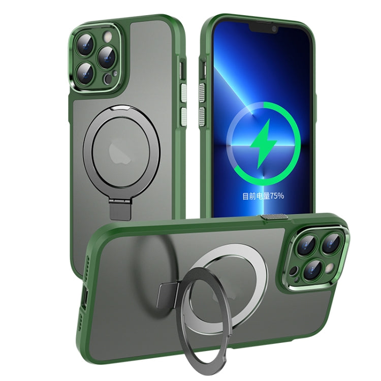 For iPhone 14 MagSafe Magnetic Metal Holder Phone Case(Green) by buy2fix