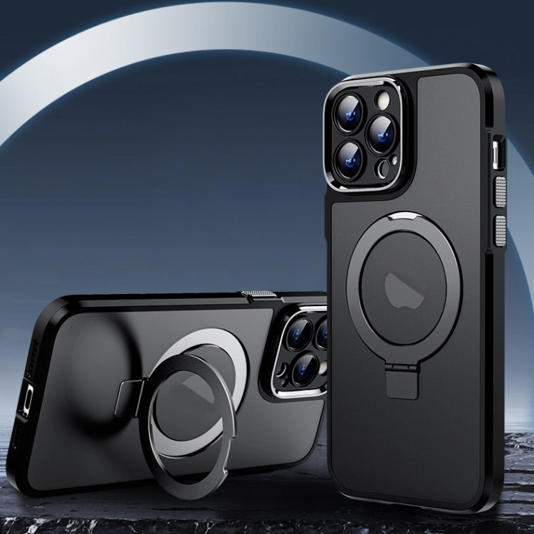 For iPhone 14 MagSafe Magnetic Metal Holder Phone Case(Black) by buy2fix