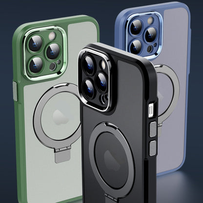 For iPhone 14 Plus MagSafe Magnetic Metal Holder Phone Case(Blue) - iPhone 14 Plus Cases by buy2fix | Online Shopping UK | buy2fix