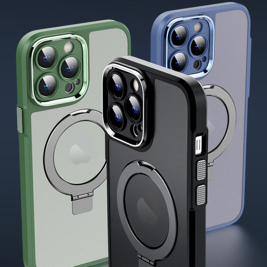 For iPhone 14 Plus MagSafe Magnetic Metal Holder Phone Case(Blue) - iPhone 14 Plus Cases by buy2fix | Online Shopping UK | buy2fix