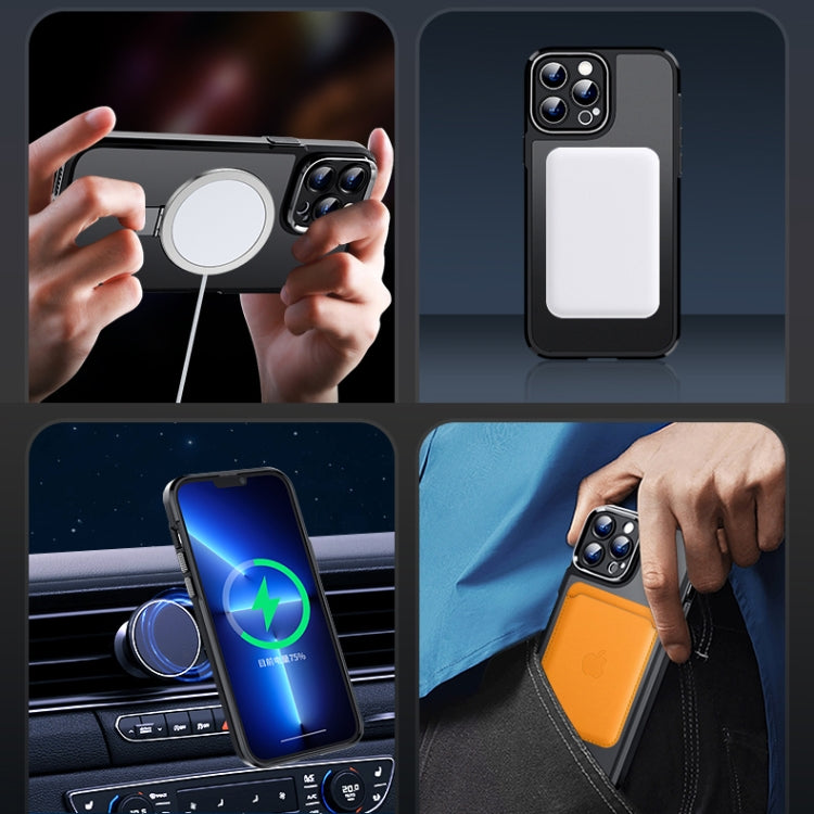 For iPhone 14 Plus MagSafe Magnetic Metal Holder Phone Case(Blue) - iPhone 14 Plus Cases by buy2fix | Online Shopping UK | buy2fix