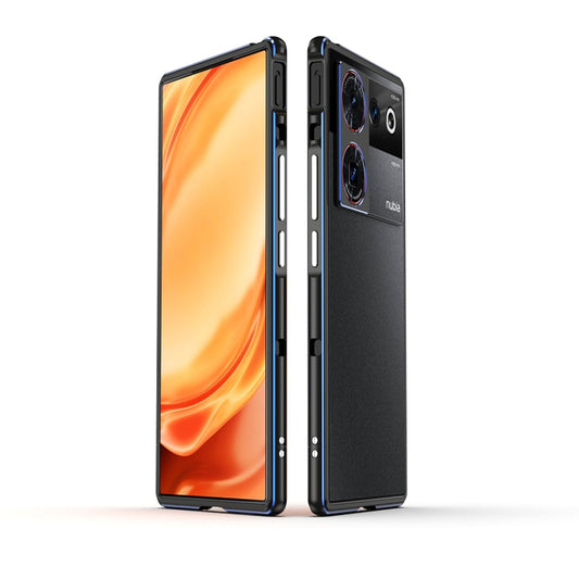 For ZTE nubia Z50 Ultra LK Aurora Metal Frame Phone Case with Lens Cover(Black Blue) - ZTE Cases by buy2fix | Online Shopping UK | buy2fix