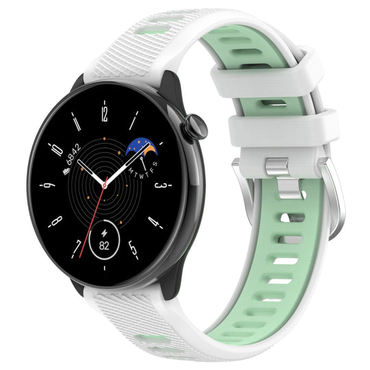 For Amazfit GTR Mini 20mm Cross Texture Two Color Silicone Stainless Steel Buckle Watch Band(White Teal)