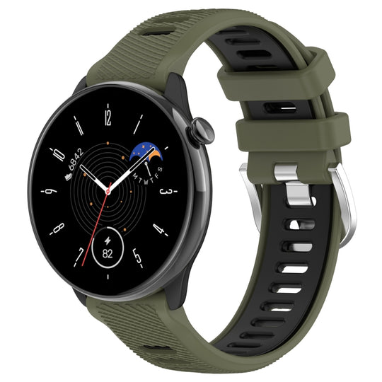 For Amazfit GTR Mini 20mm Cross Texture Two Color Silicone Stainless Steel Buckle Watch Band(Green Black)