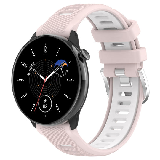 For Amazfit GTR Mini 20mm Cross Texture Two Color Silicone Stainless Steel Buckle Watch Band(Pink White)