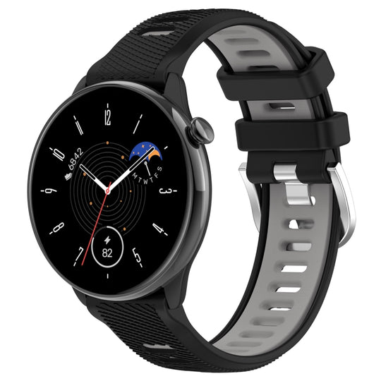 For Amazfit GTR Mini 20mm Cross Texture Two Color Silicone Stainless Steel Buckle Watch Band(Black Gray)