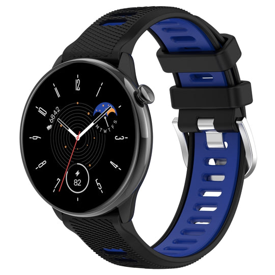 For Amazfit GTR Mini 20mm Cross Texture Two Color Silicone Stainless Steel Buckle Watch Band(Black Blue)
