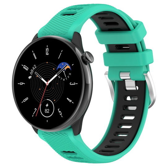 For Amazfit GTR Mini 20mm Cross Texture Two Color Silicone Stainless Steel Buckle Watch Band(Blue Black)