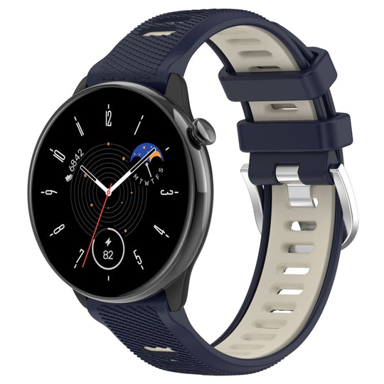 For Amazfit GTR Mini 20mm Cross Texture Two Color Silicone Stainless Steel Buckle Watch Band(Midnight Blue Starlight)