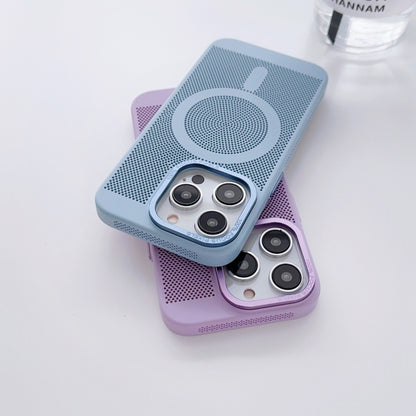 For iPhone 14 Grid Cooling MagSafe Magnetic Phone Case(Grey Blue) by buy2fix