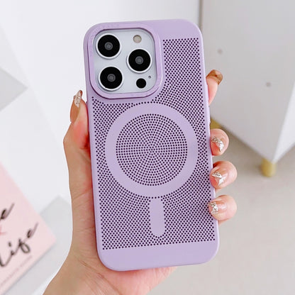 For iPhone 12 Pro Max Grid Cooling MagSafe Magnetic Phone Case(Lilac) by buy2fix