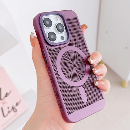 For iPhone 12 Pro Max Grid Cooling MagSafe Magnetic Phone Case(Plum Red) by buy2fix