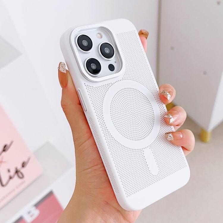 For iPhone 12 Pro Max Grid Cooling MagSafe Magnetic Phone Case(Ivory White) by buy2fix