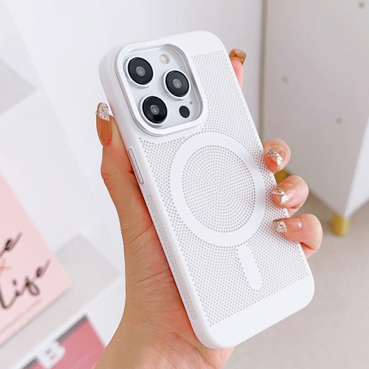 For iPhone 12 Pro Max Grid Cooling MagSafe Magnetic Phone Case(Ivory White) by buy2fix